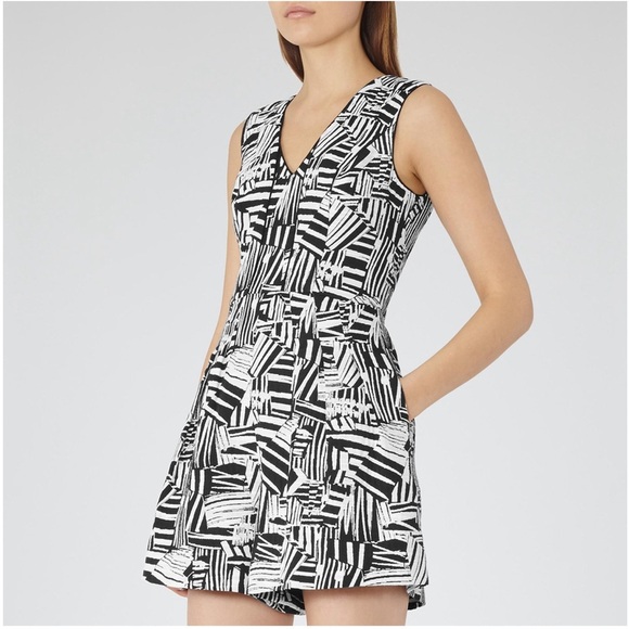 Reiss Black/White Culotte Hail Cotton Blend Playsuit Sz 10 - Picture 4 of 14